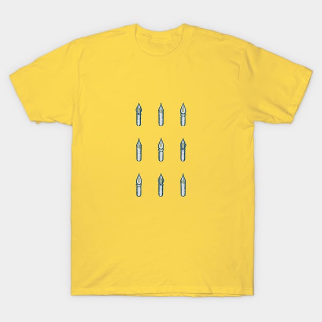 Nine Dip Pen Nibs (Mustard and Teal) T-Shirt by illucalliart